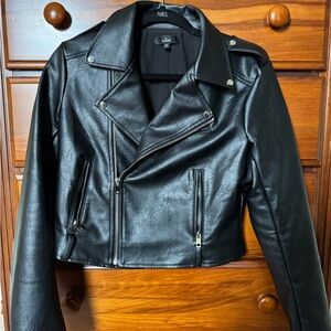 Lulu's Black Leather Biker Jacket Asymmetrical Design